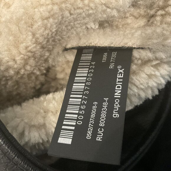 Zara Girls Black Faux Fur Shearling Biker Jacket Zipper Belt Size 8-9 130cm coat - Picture 11 of 16